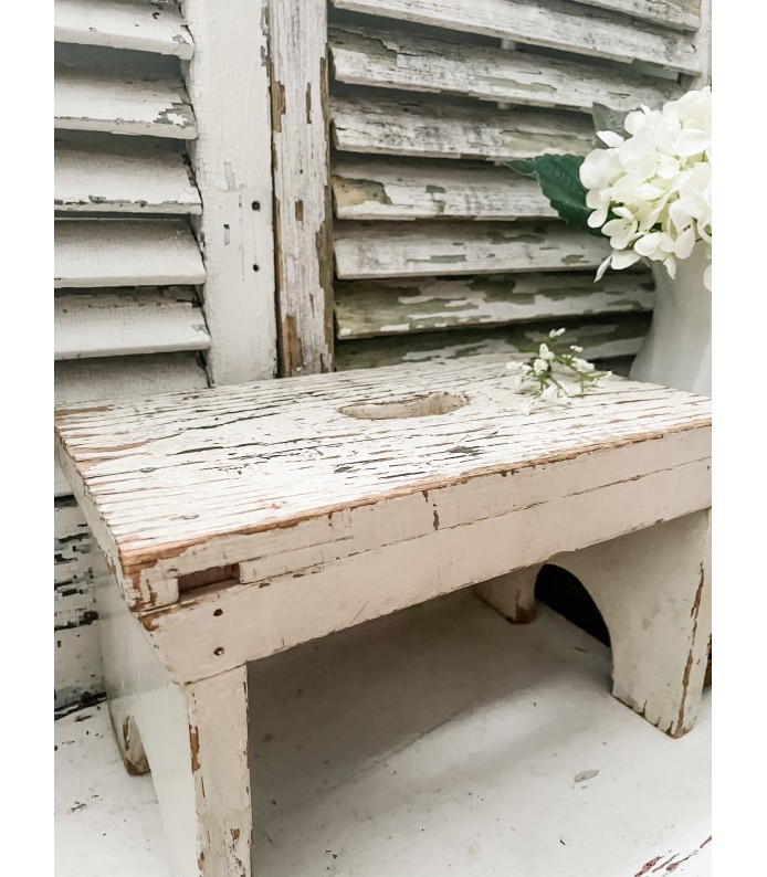 Antique/Vintage White, Chippy Wooded Stool 